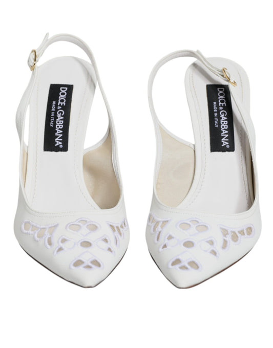 Dolce & Gabbana White Leather Stiletto Heels Slingback Shoes