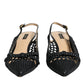 Dolce & Gabbana Black Leather Woven Heels Slingback Shoes