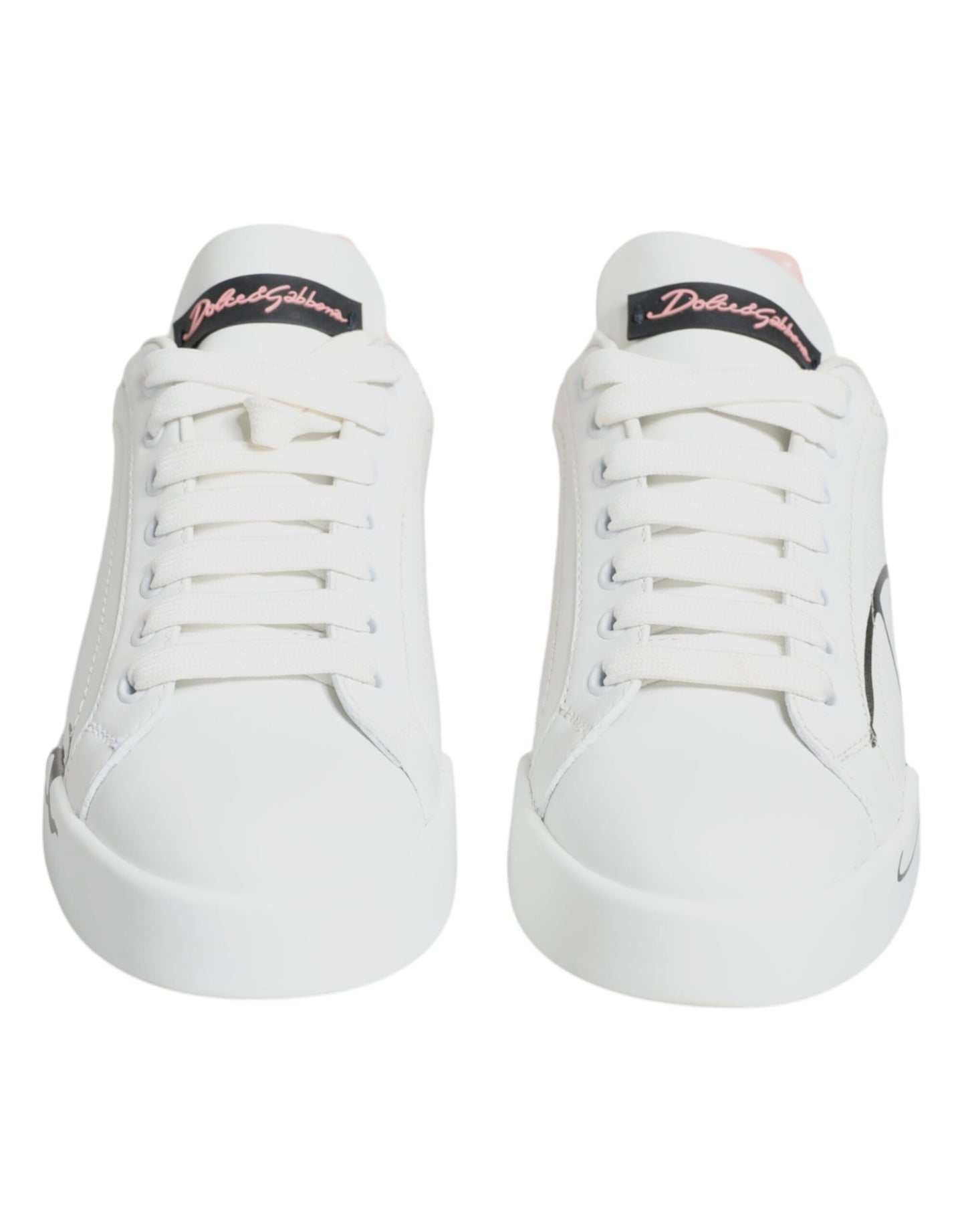 Dolce & Gabbana White Pink Portofino Low Top Sneakers Shoes