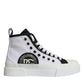 Dolce & Gabbana White Black Canvas Logo Mid Top Sneakers Shoes