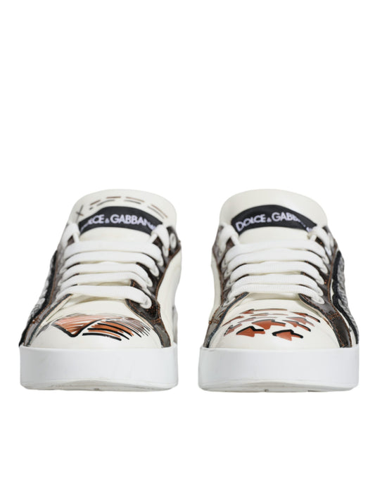 Dolce & Gabbana White Love Sequin Portofino Sneakers Shoes