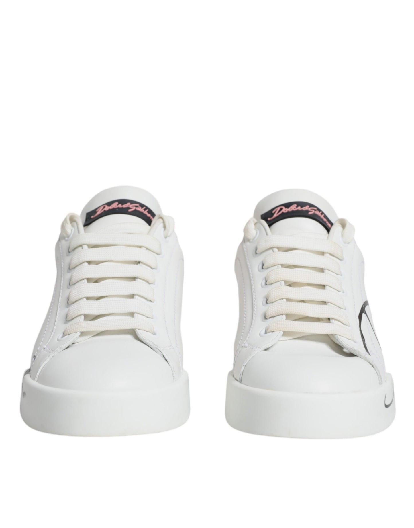 Dolce & Gabbana White Pink Portofino Low Top Sneakers Shoes