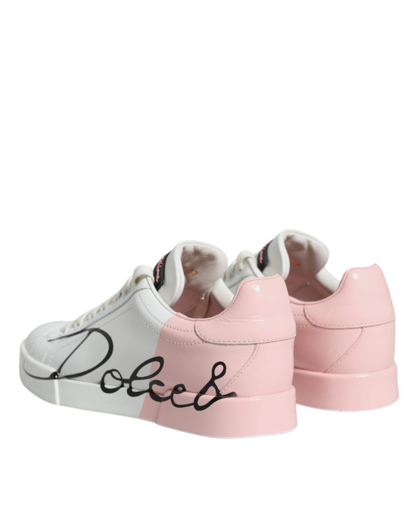 Dolce & Gabbana White Pink Portofino Low Top Sneakers Shoes