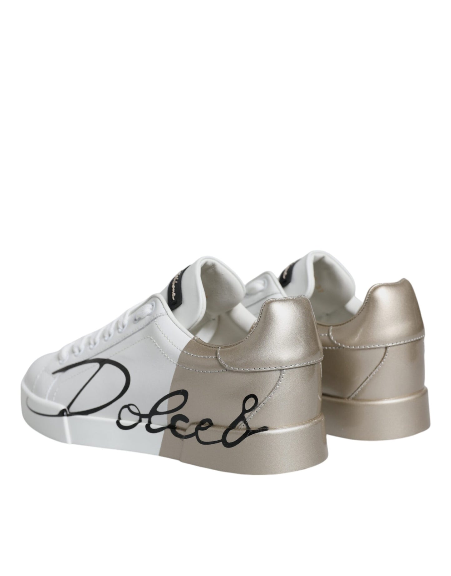 Dolce & Gabbana White Gold Portofino Low Top Sneakers Shoes