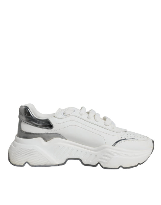 Dolce & Gabbana Silver White Daymaster Low Top Sneakers Shoes