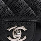 Chanel Black Caviar Medium Classic Double Flap Shoulder Quilted Silver Bag