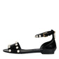 Dolce & Gabbana Black Leather Pearls Ankle Strap Sandals Shoes