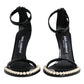 Dolce & Gabbana Black Keira Leather Faux Pearl Sandals Heels Shoes