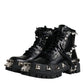 Dolce & Gabbana Black Leather Studded Trekking Boots Shoes