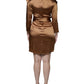 Emporio Armani Brown Satin Long Sleeves Wrap Sheath Mini Dress