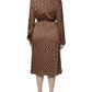 Ballantyne Brown Printed Long Sleeves V-neck Wrap Midi Dress