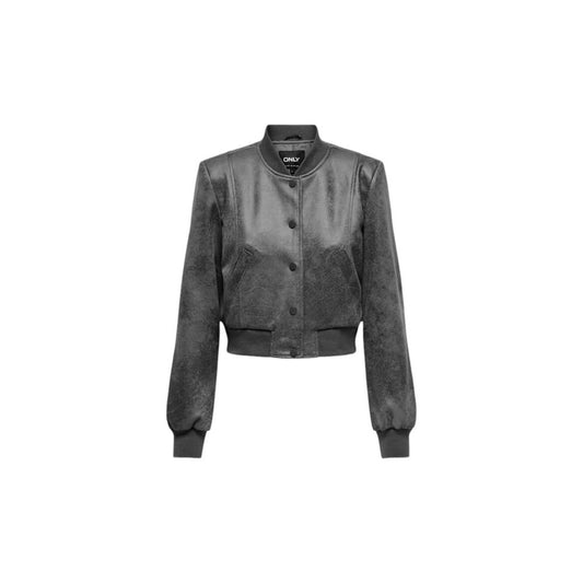 Only Gray Synthetic Leather Jackets & Coat