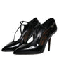 Dolce & Gabbana Black Leather T-strap Stiletto Heels Shoes