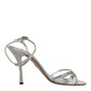 Dolce & Gabbana Silver Crystal Ankle Strap Sandals Shoes