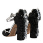 Dolce & Gabbana Black Silver Sequin Ankle Strap Sandals Shoes