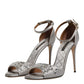 Dolce & Gabbana Silver Ankle Strap Crystal Sandals Shoes