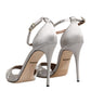 Dolce & Gabbana Silver Ankle Strap Crystal Sandals Shoes