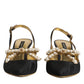 Dolce & Gabbana Black Leather Faux Pearls Slingbacks Shoes