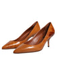 Dolce & Gabbana Brown Leather Kitten Heels Pumps Shoes