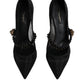 Dolce & Gabbana Black Mesh Mary Jane Crystal Heel Pump Shoes