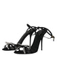 Dolce & Gabbana Black Leather Crystal Heels Sandals Shoes