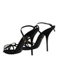 Dolce & Gabbana Black Leather Crystal Heels Sandals Shoes