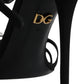 Dolce & Gabbana Black Leather Crystal Heels Sandals Shoes