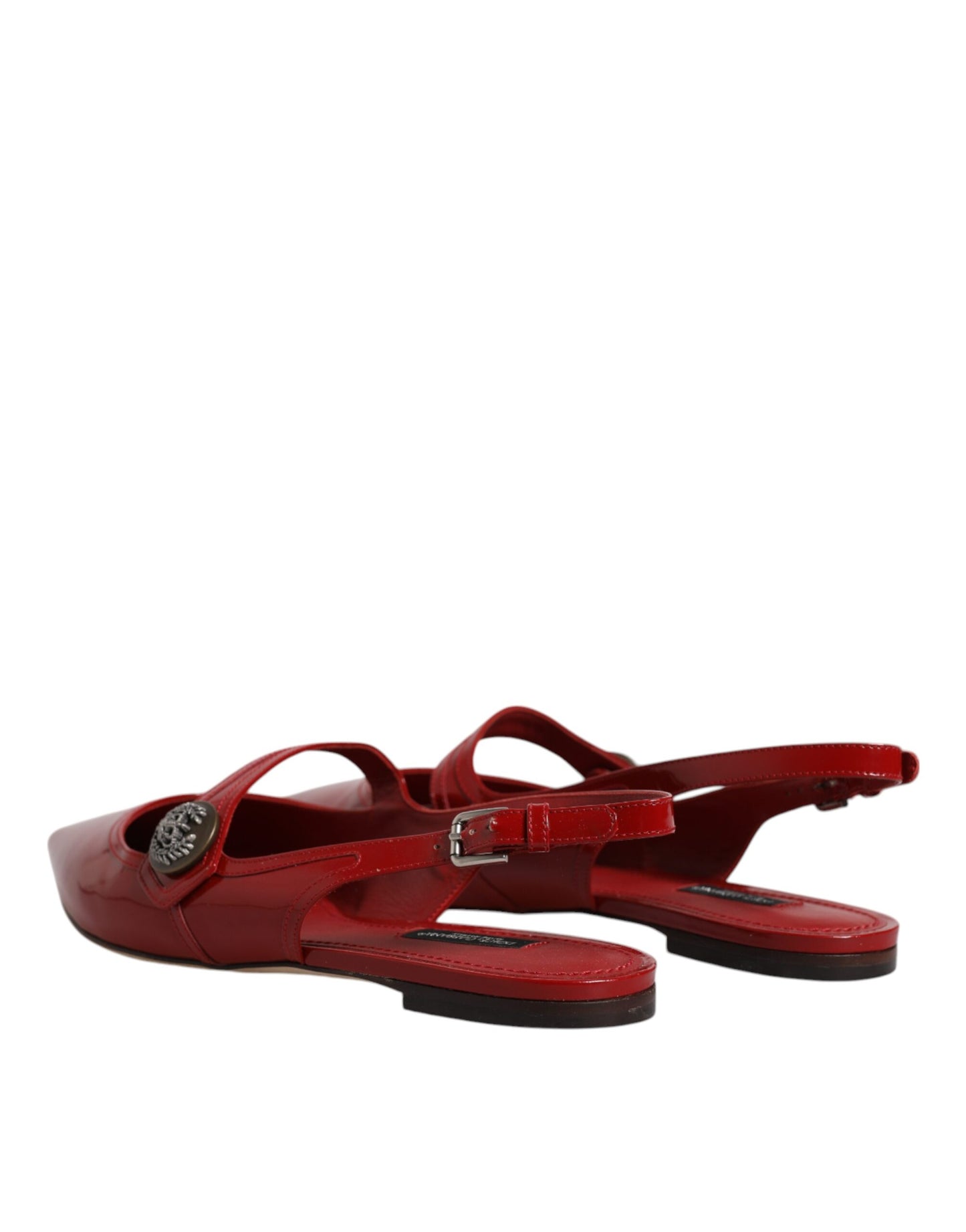 Dolce & Gabbana Red Leather Slingback Flats Sandals Shoes