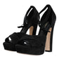 Dolce & Gabbana Black Leather Platform Heels Sandals Shoes