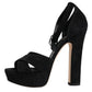 Dolce & Gabbana Black Leather Platform Heels Sandals Shoes