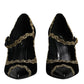 Dolce & Gabbana Black Velvet Gold Mary Janes Pumps Shoes