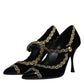 Dolce & Gabbana Black Velvet Gold Mary Janes Pumps Shoes