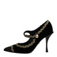 Dolce & Gabbana Black Velvet Gold Mary Janes Pumps Shoes