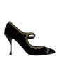 Dolce & Gabbana Black Velvet Gold Mary Janes Pumps Shoes