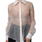 Elisabetta Franchi White Sheer Collared Buttoned Long Sleeves Top