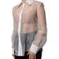 Elisabetta Franchi White Sheer Collared Buttoned Long Sleeves Top