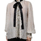 Dolce & Gabbana Off White Silk Blend Ascot Collar Blouse Top