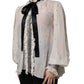 Dolce & Gabbana Off White Silk Blend Ascot Collar Blouse Top