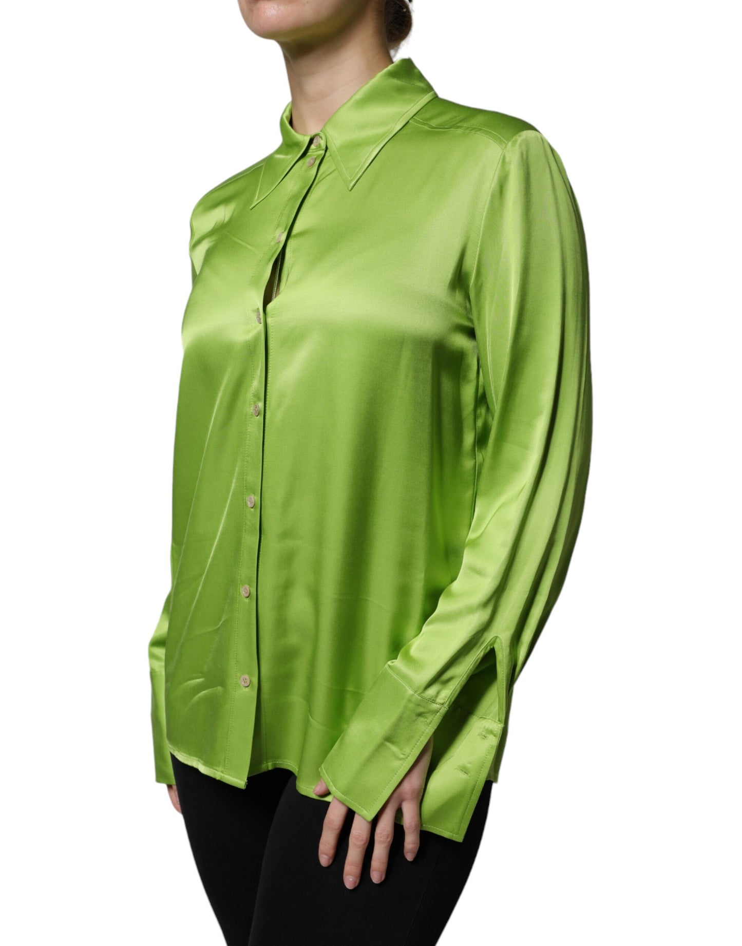 Patrizia Pepe Green Viscose Long Sleeves Collared Blouse Top