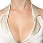 L'Autre Chose Off White Silk Sleeveless Buttoned Halter Top