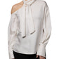 Brunello Cucinelli Beige Silk Ascot Collared Long Sleeves Top