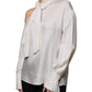 Brunello Cucinelli Beige Silk Ascot Collared Long Sleeves Top