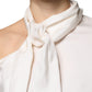 Brunello Cucinelli Beige Silk Ascot Collared Long Sleeves Top