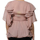 Alberta Ferretti Brown Silk Short Sleeves V-neck Pleated Top