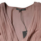 Alberta Ferretti Brown Silk Short Sleeves V-neck Pleated Top