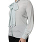 Ballantyne Light Blue Silk Ascot Collared Long Sleeves Top