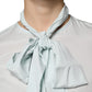 Ballantyne Light Blue Silk Ascot Collared Long Sleeves Top