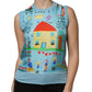 Dolce & Gabbana Blue Drawing Cashmere Sleeveless Tank Top