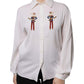 Dolce & Gabbana White Rabbit Patch Silk Collared Blouse Top