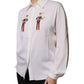 Dolce & Gabbana White Rabbit Patch Silk Collared Blouse Top